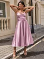 A-line Sweetheart Pleated Tea-Length Silk Like Satin Homecoming Dress