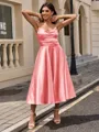 A-line Sweetheart Pleated Tea-Length Silk Like Satin Homecoming Dress