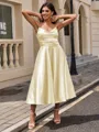 A-line Sweetheart Pleated Tea-Length Silk Like Satin Homecoming Dress