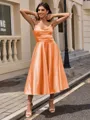 A-line Sweetheart Pleated Tea-Length Silk Like Satin Homecoming Dress