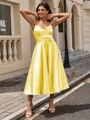 A-line Sweetheart Pleated Tea-Length Silk Like Satin Homecoming Dress