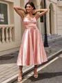 A-line Sweetheart Pleated Tea-Length Silk Like Satin Homecoming Dress
