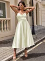 A-line Sweetheart Pleated Tea-Length Silk Like Satin Homecoming Dress