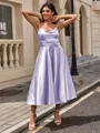 A-line Sweetheart Pleated Tea-Length Silk Like Satin Homecoming Dress