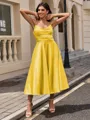 A-line Sweetheart Pleated Tea-Length Silk Like Satin Homecoming Dress