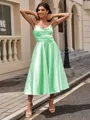 A-line Sweetheart Pleated Tea-Length Silk Like Satin Homecoming Dress