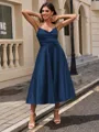 A-line Sweetheart Pleated Tea-Length Silk Like Satin Homecoming Dress
