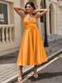 A-line Sweetheart Pleated Tea-Length Silk Like Satin Homecoming Dress