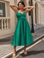 A-line Sweetheart Pleated Tea-Length Silk Like Satin Homecoming Dress