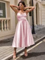A-line Sweetheart Pleated Tea-Length Silk Like Satin Homecoming Dress