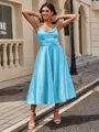 A-line Sweetheart Pleated Tea-Length Silk Like Satin Homecoming Dress