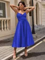 A-line Sweetheart Pleated Tea-Length Silk Like Satin Homecoming Dress