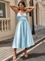A-line Sweetheart Pleated Tea-Length Silk Like Satin Homecoming Dress