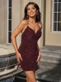 Sheath V-neck Short/Mini Velvet Sequins Homecoming Dress