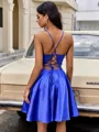A-line V-neck Appliques Lace Short/Mini Silk Like Satin Homecoming Dress