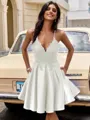 A-line V-neck Appliques Lace Short/Mini Silk Like Satin Homecoming Dress