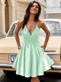 A-line V-neck Appliques Lace Short/Mini Silk Like Satin Homecoming Dress