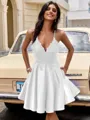 A-line V-neck Appliques Lace Short/Mini Silk Like Satin Homecoming Dress