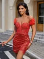 Sheath Off-the-Shoulder Appliques Lace Short/Mini Sequins Corset Homecoming Dress