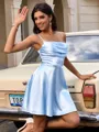 A-line Spaghetti Straps Pleated Short/Mini Silk Like Satin Homecoming Dress