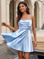 A-line Spaghetti Straps Pleated Short/Mini Silk Like Satin Homecoming Dress