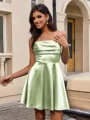 A-line Spaghetti Straps Pleated Short/Mini Silk Like Satin Homecoming Dress