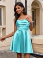 A-line Spaghetti Straps Pleated Short/Mini Silk Like Satin Homecoming Dress