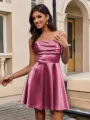 A-line Spaghetti Straps Pleated Short/Mini Silk Like Satin Homecoming Dress