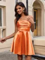 A-line Spaghetti Straps Pleated Short/Mini Silk Like Satin Homecoming Dress