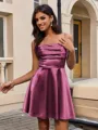 A-line Spaghetti Straps Pleated Short/Mini Silk Like Satin Homecoming Dress