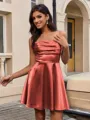 A-line Spaghetti Straps Pleated Short/Mini Silk Like Satin Homecoming Dress