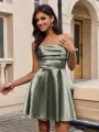 A-line Spaghetti Straps Pleated Short/Mini Silk Like Satin Homecoming Dress