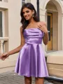 A-line Spaghetti Straps Pleated Short/Mini Silk Like Satin Homecoming Dress