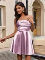 A-line Spaghetti Straps Pleated Short/Mini Silk Like Satin Homecoming Dress