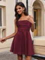 A-line Spaghetti Straps Pleated Short/Mini Silk Like Satin Homecoming Dress