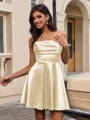 A-line Spaghetti Straps Pleated Short/Mini Silk Like Satin Homecoming Dress
