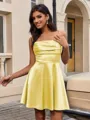 A-line Spaghetti Straps Pleated Short/Mini Silk Like Satin Homecoming Dress