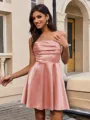 A-line Spaghetti Straps Pleated Short/Mini Silk Like Satin Homecoming Dress