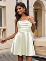 A-line Spaghetti Straps Pleated Short/Mini Silk Like Satin Homecoming Dress