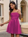 A-line Spaghetti Straps Pleated Short/Mini Silk Like Satin Homecoming Dress