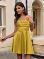 A-line Spaghetti Straps Pleated Short/Mini Silk Like Satin Homecoming Dress