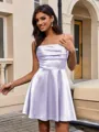 A-line Spaghetti Straps Pleated Short/Mini Silk Like Satin Homecoming Dress