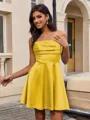 A-line Spaghetti Straps Pleated Short/Mini Silk Like Satin Homecoming Dress