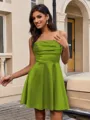 A-line Spaghetti Straps Pleated Short/Mini Silk Like Satin Homecoming Dress