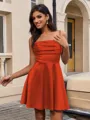 A-line Spaghetti Straps Pleated Short/Mini Silk Like Satin Homecoming Dress