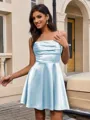 A-line Spaghetti Straps Pleated Short/Mini Silk Like Satin Homecoming Dress