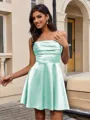 A-line Spaghetti Straps Pleated Short/Mini Silk Like Satin Homecoming Dress