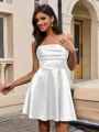 A-line Spaghetti Straps Pleated Short/Mini Silk Like Satin Homecoming Dress