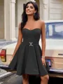 A-line Sweetheart Sash/Ribbon/Belt Short/Mini Stretch Crepe Homecoming Dress