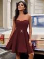 A-line Sweetheart Sash/Ribbon/Belt Short/Mini Stretch Crepe Homecoming Dress